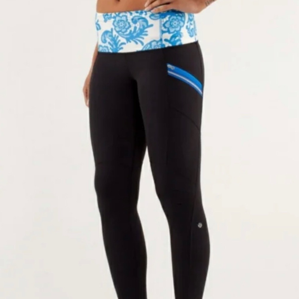 Lululemon Toasty Tech Tights. Warm for fall! 
Black Polar Cream Beaming Blue
